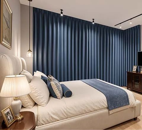 Blackout curtains in a bedroom