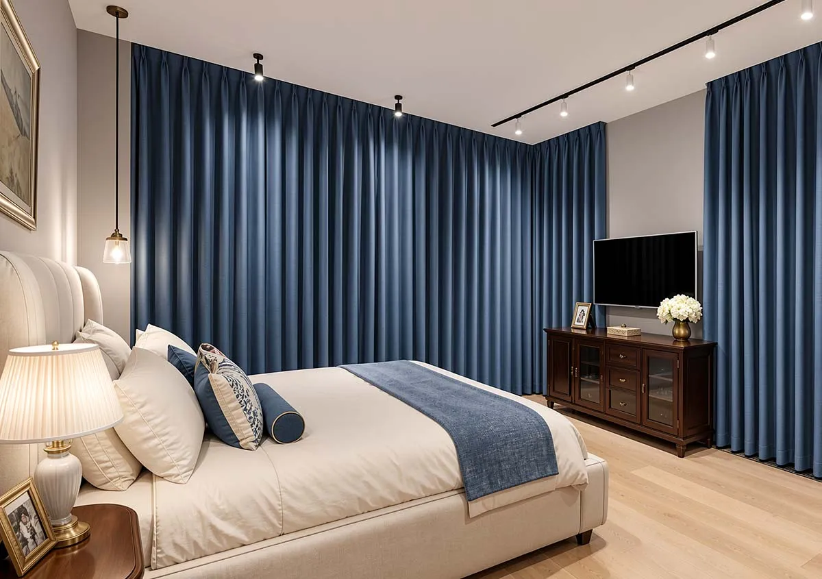 Blackout curtains in a bedroom