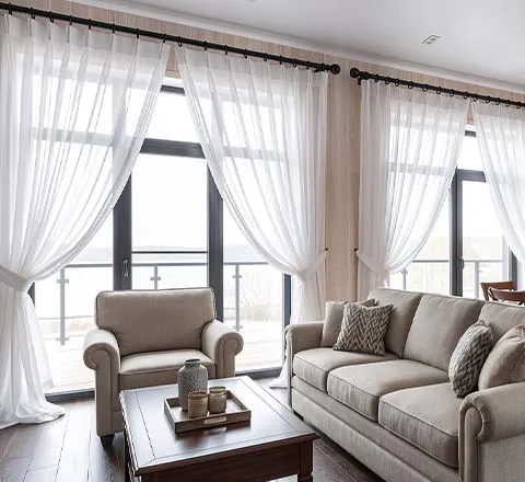 Blackout curtains in a living room