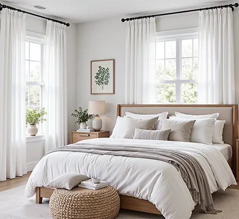 Blackout curtains in a bedroom