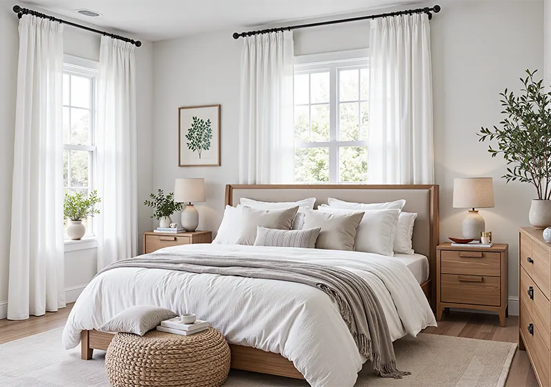 Blackout curtains in a bedroom
